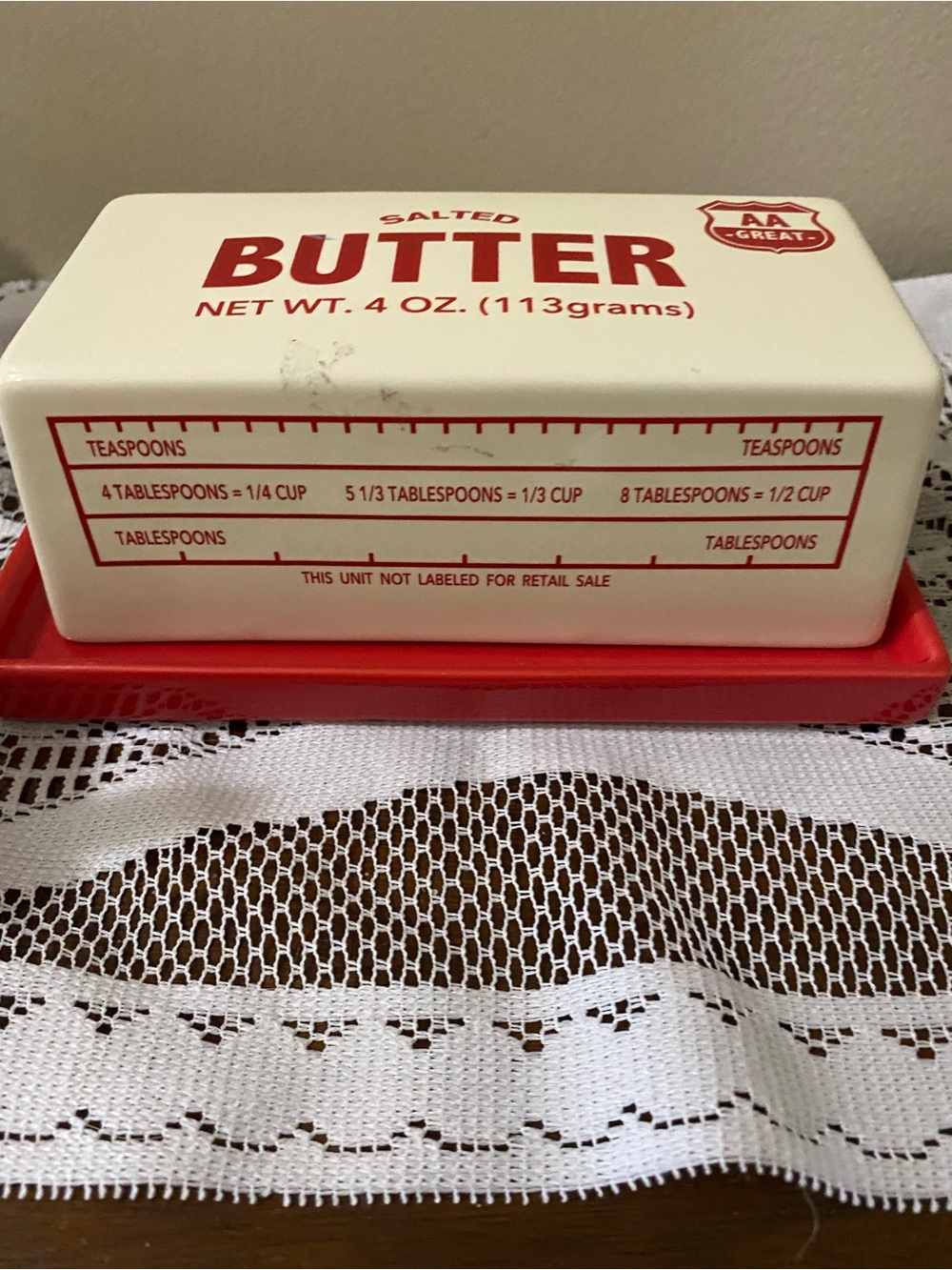 Cost Plus World Market Red & Cream Ceramic Butter Dish - Picture 4 of 7